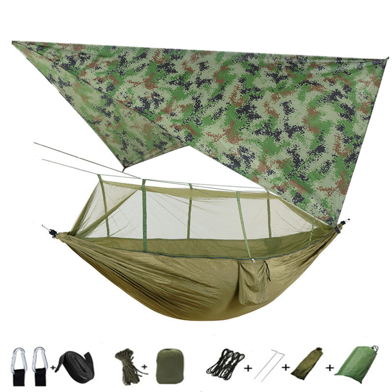 Outdoor Parachute Cloth Hammock Couble with Mosquito Net Light Portable Army Green Insect-proof Camping Aerial Tent - Blue Force Sports