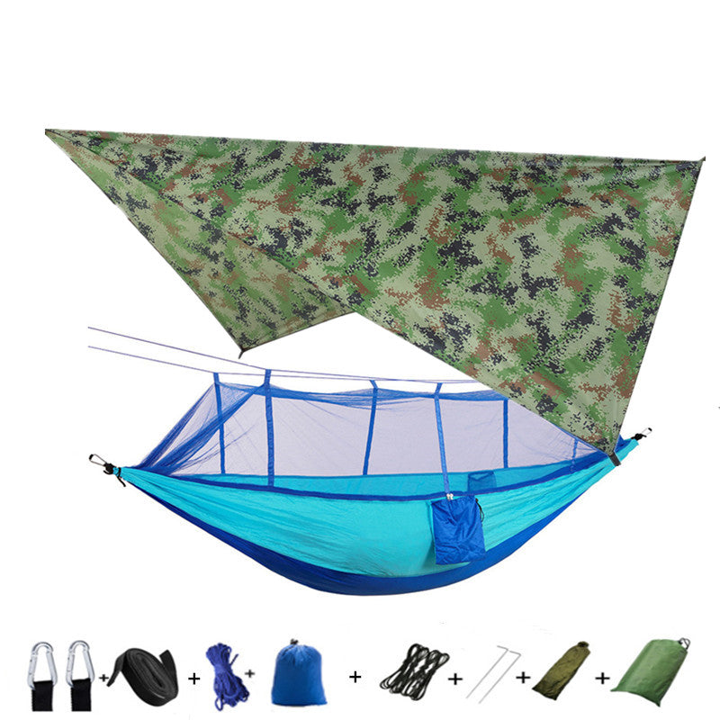 Outdoor Parachute Cloth Hammock Couble with Mosquito Net Light Portable Army Green Insect-proof Camping Aerial Tent - Blue Force Sports