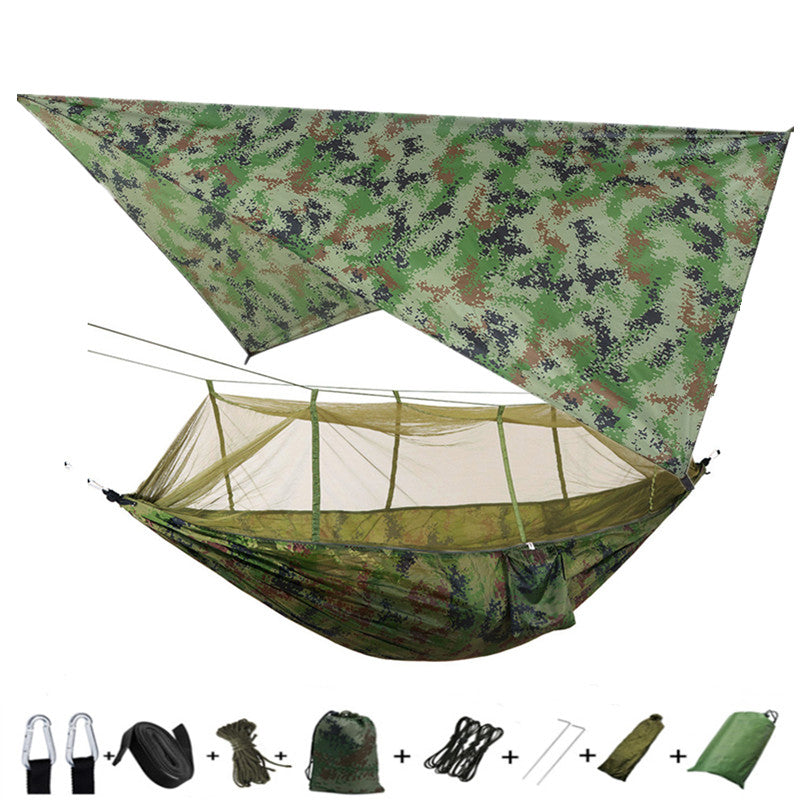 Outdoor Parachute Cloth Hammock Couble with Mosquito Net Light Portable Army Green Insect-proof Camping Aerial Tent - Blue Force Sports