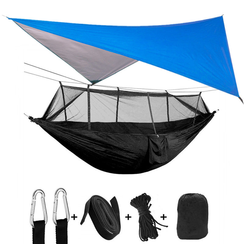 Outdoor Parachute Cloth Hammock Couble with Mosquito Net Light Portable Army Green Insect-proof Camping Aerial Tent - Blue Force Sports