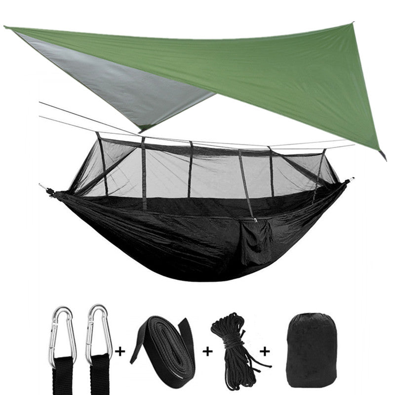 Outdoor Parachute Cloth Hammock Couble with Mosquito Net Light Portable Army Green Insect-proof Camping Aerial Tent - Blue Force Sports