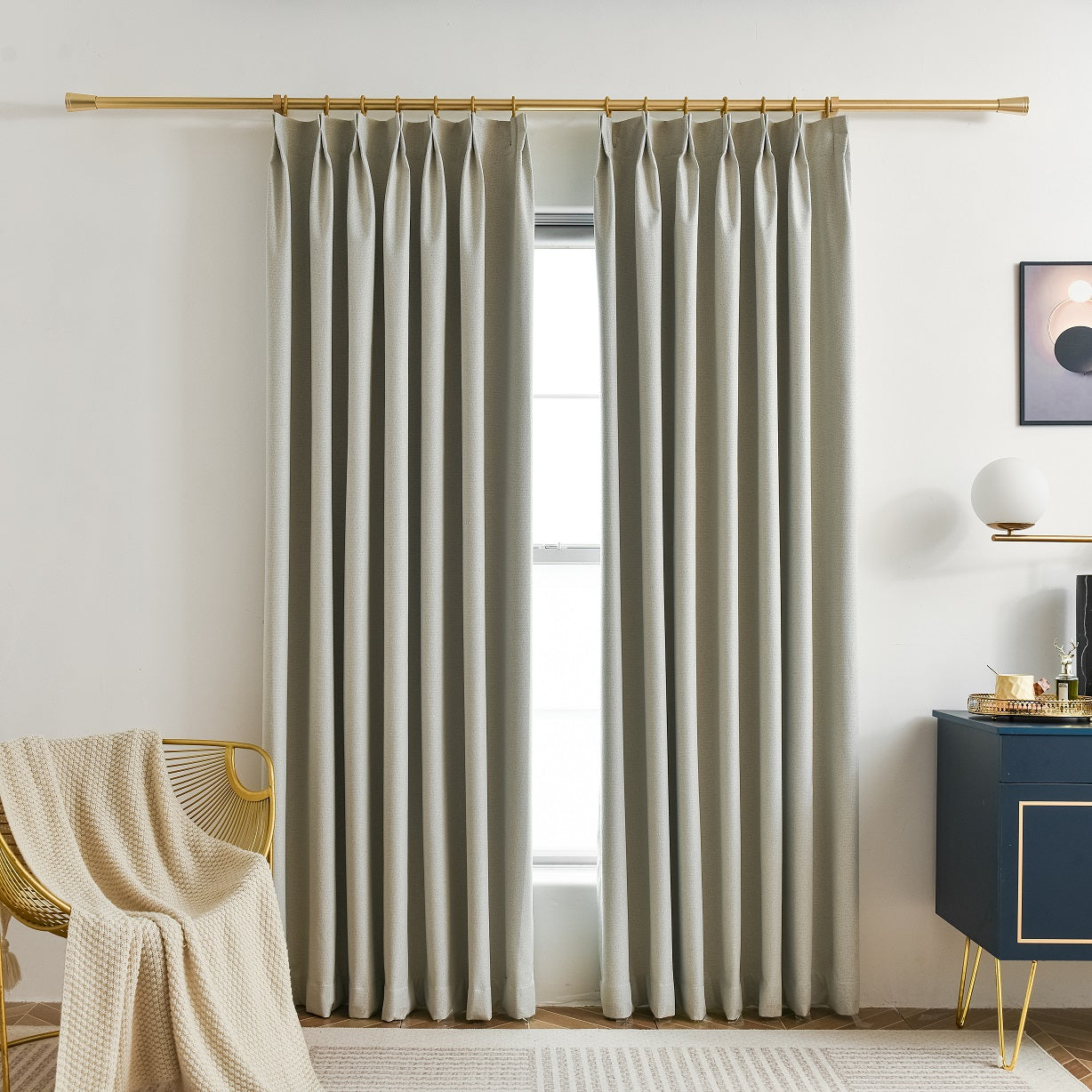 100% Total Blackout Curtain Subtle Herringbone Textured, Customize Size/Head, 1 Panel