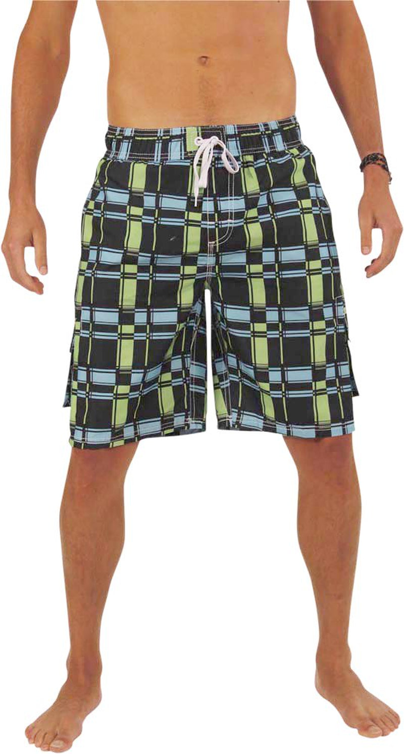 NORTY Mens Quick Dry Cargo Swim Trunks Adult Male Board Shorts Black Lime L