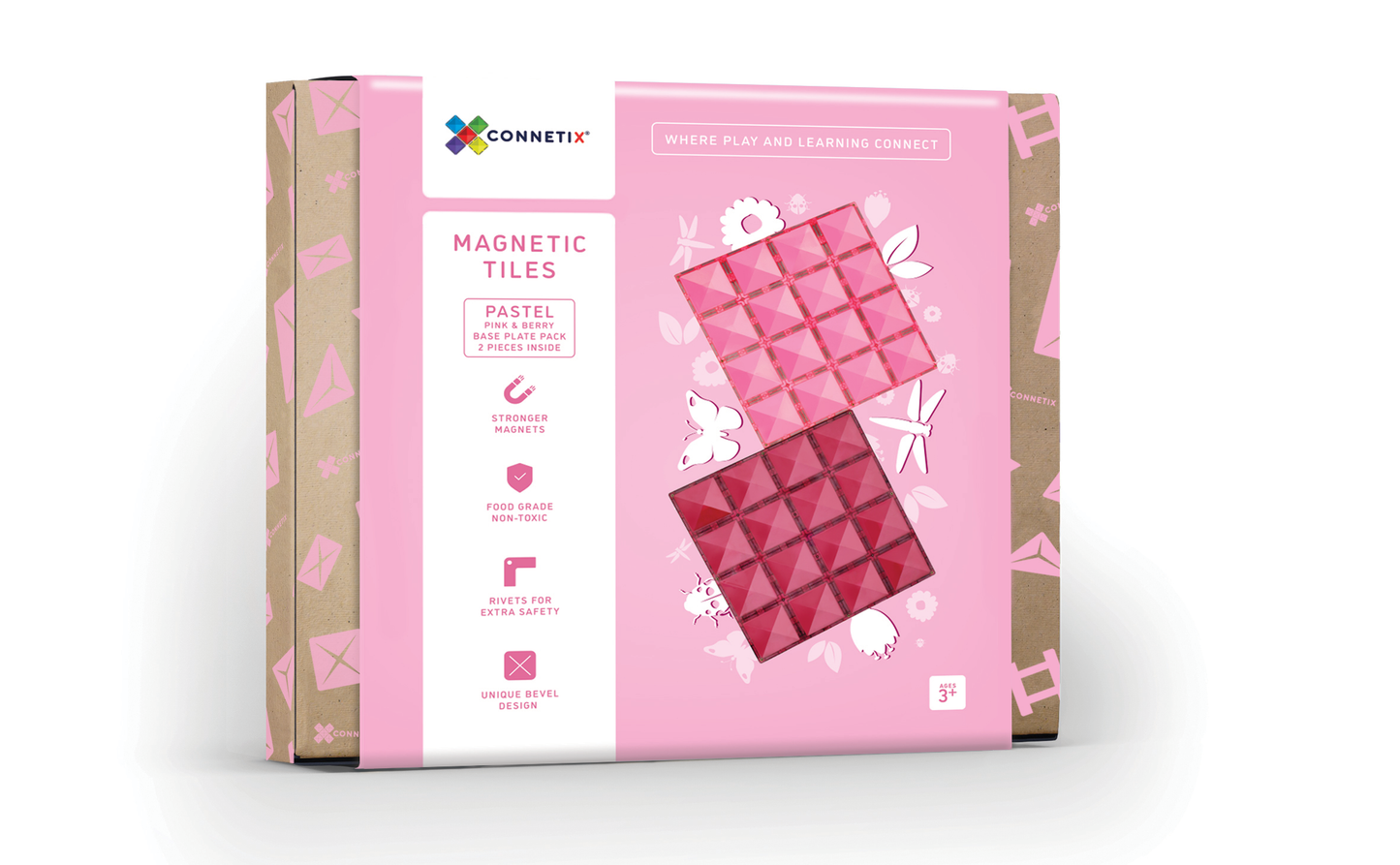 Connetix Tiles - 2 Piece Base Plate Pink & Berry Pack
