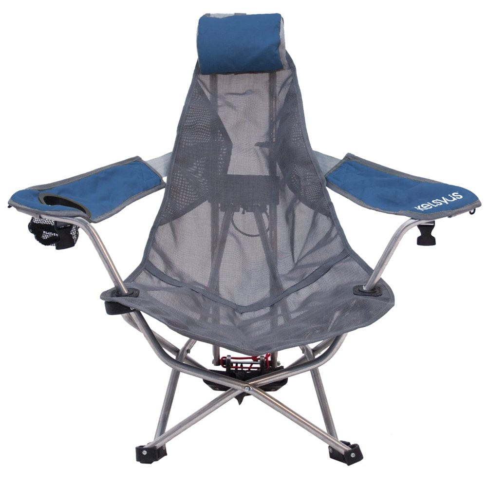 2) Kelsyus Mesh Folding Backpack Beach Chair W/ Headrest - Blue & Gray | 80403