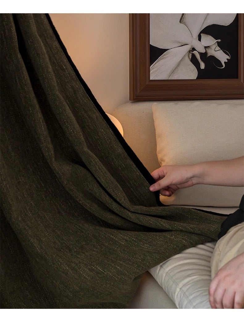 Mid-Century Modern Seaweed Green 80% Blackout Curtain, Customize Size/Head, 1 Panel