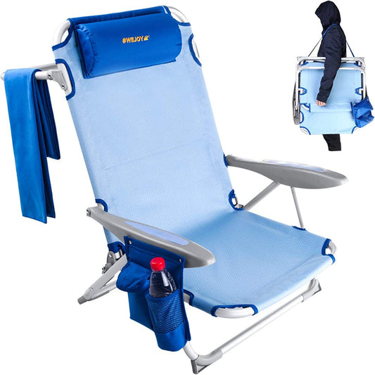 WEJOY Backpack Camping Beach Chairs 4-Position Aluminum Lightweight Lay Flat Lawn Chairs for Adult Blue