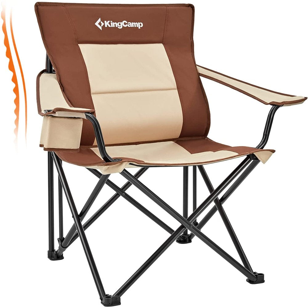 Kingcamp Folding Camping Chairs Lumbar Adjustable High Back Outdoor Chairs Camp with Cup Holder for Adults Khaki