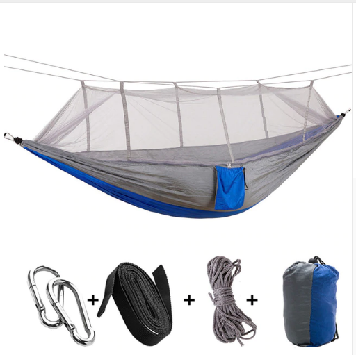 Outdoor Parachute Cloth Hammock Couble with Mosquito Net Light Portable Army Green Insect-proof Camping Aerial Tent - Blue Force Sports
