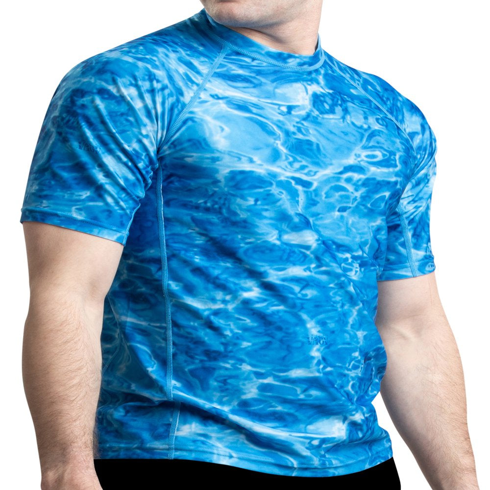 Aqua Design Rash Guard Men: UPF 50+ Short Sleeve Rashguard Swim Shirts for Men: Black Water Size 2X-Large