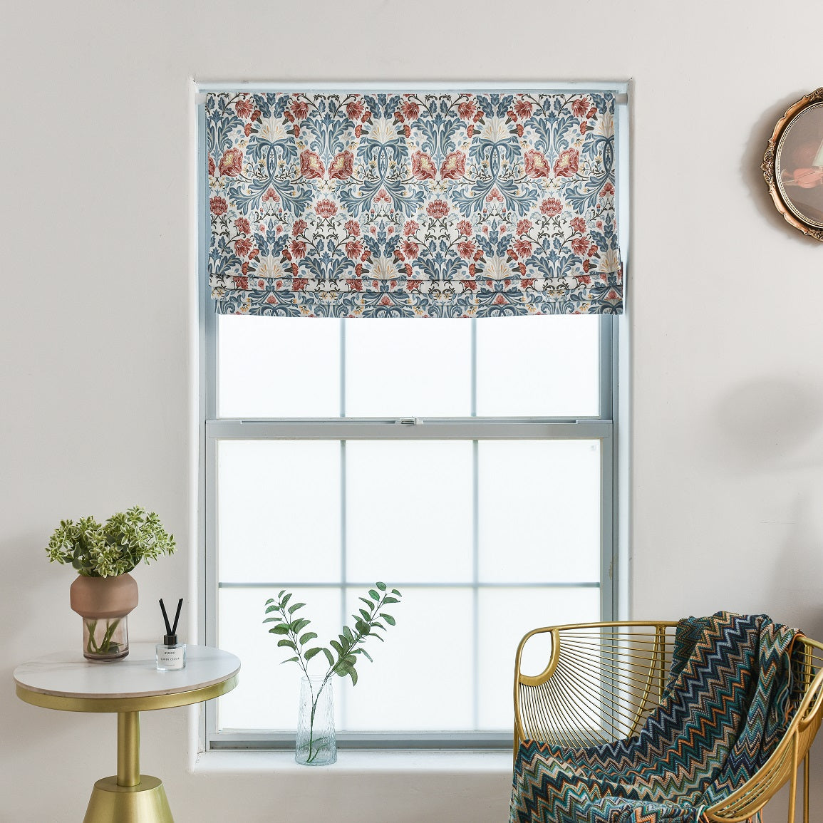 Custom Faux Roman Shades Bohemian Blossom