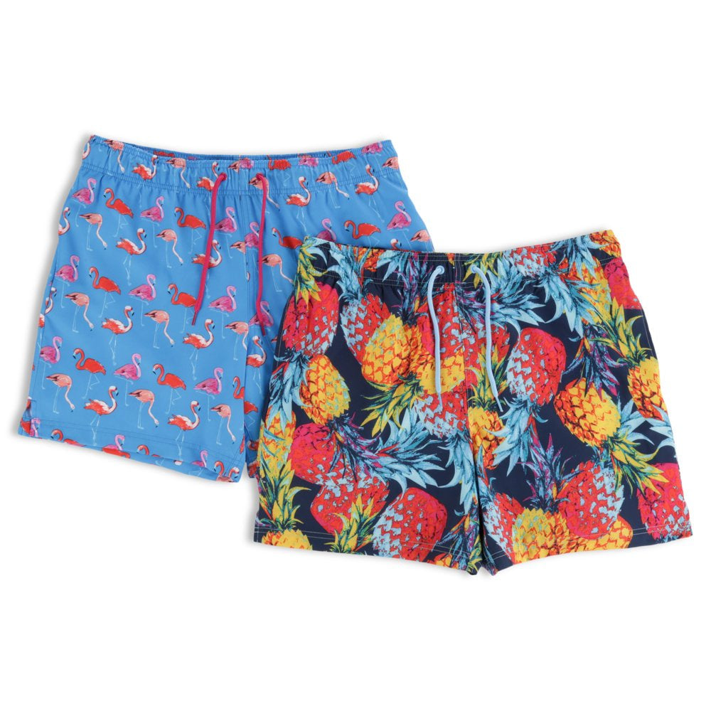 George Men'S and Big Men'S 6" Stripe Black Soot and New Toucan Swim Trunks, 2-Pack, Sizes up to 5XL