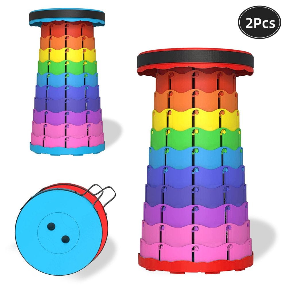 2Pcs Folding Camping Stool, Portable Collapsible Retractable Telescopic Folding Stools Height Adjustable (Rainbow)