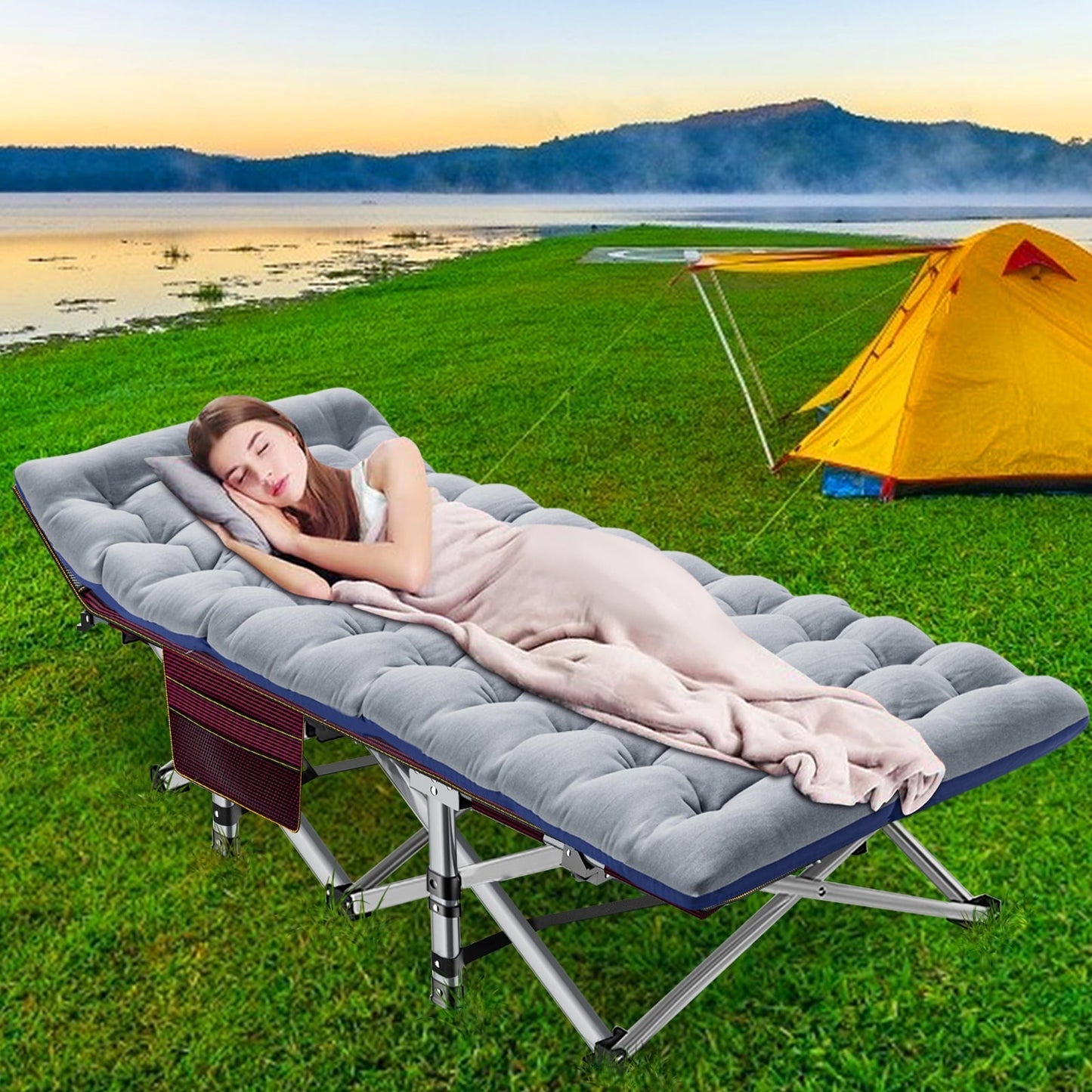 Lilypelle Camping Folding Cot,Portable Heavy Duty Oxford Bed with Mattress,74.8 x 26.4 x 13.8 inch