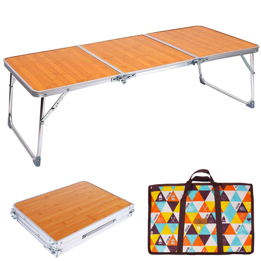 Natureasy Folding Camping Table Foldable Portable Outdoor Picnic Table Bed Laptop Table Desk with Carry Handle, 3 FT 3-Fold Lightweight Aluminum Small Folding Tables for Camp BBQ Fishing Beach Floor