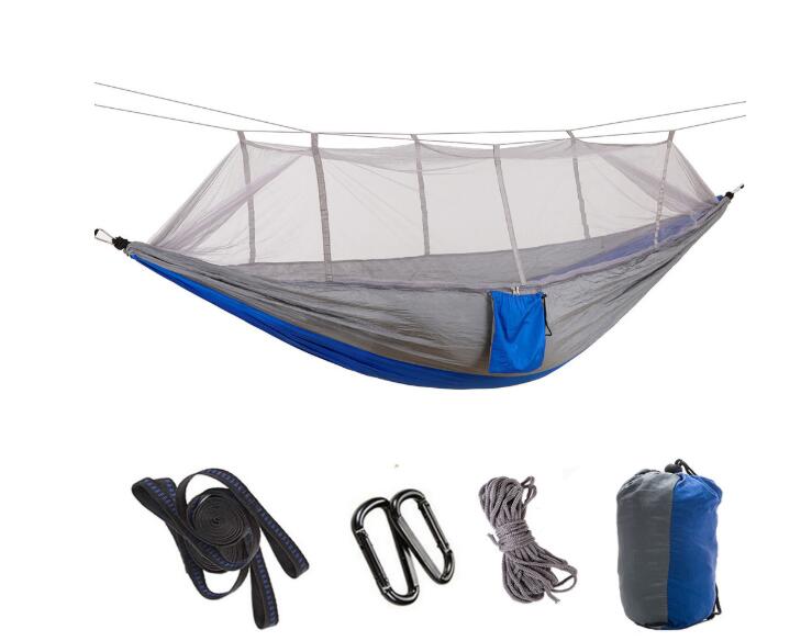 Outdoor Parachute Cloth Hammock Couble with Mosquito Net Light Portable Army Green Insect-proof Camping Aerial Tent - Blue Force Sports