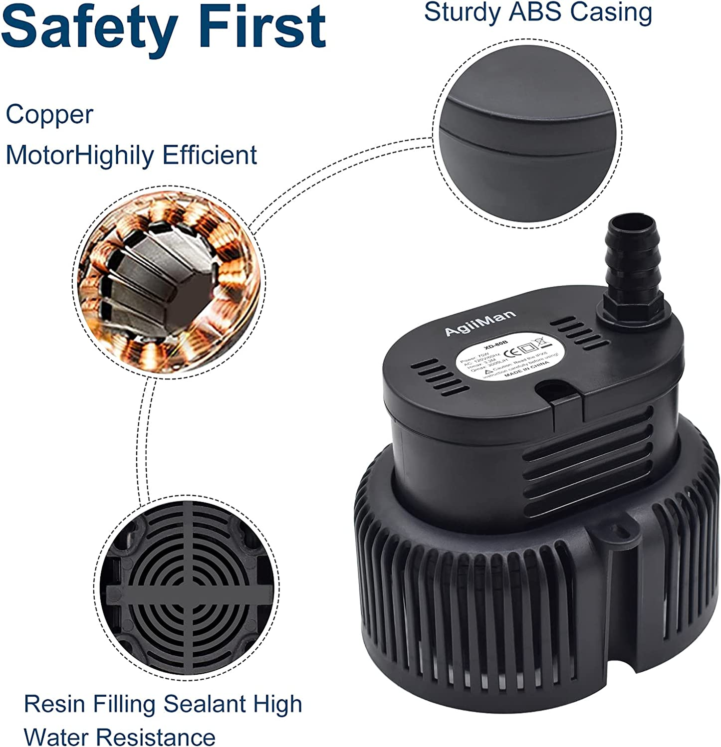 Pool Cover Pump above Ground - Submersible Sump Pump, Swimming Water Removal Pumps, with Drainage Hose & 25 Feet Extra Long Power Cord, 850 GPH Inground, 3 Adapters