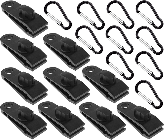 MLOLM Tarp Clips with Carabiner,10 Heavy Duty Lock Grip Thumb Screw Camp Tent Clamp Clip for Awnings, Outdoor Camping, Caravan Canopies, Car Covers, Swimming Pool Covers