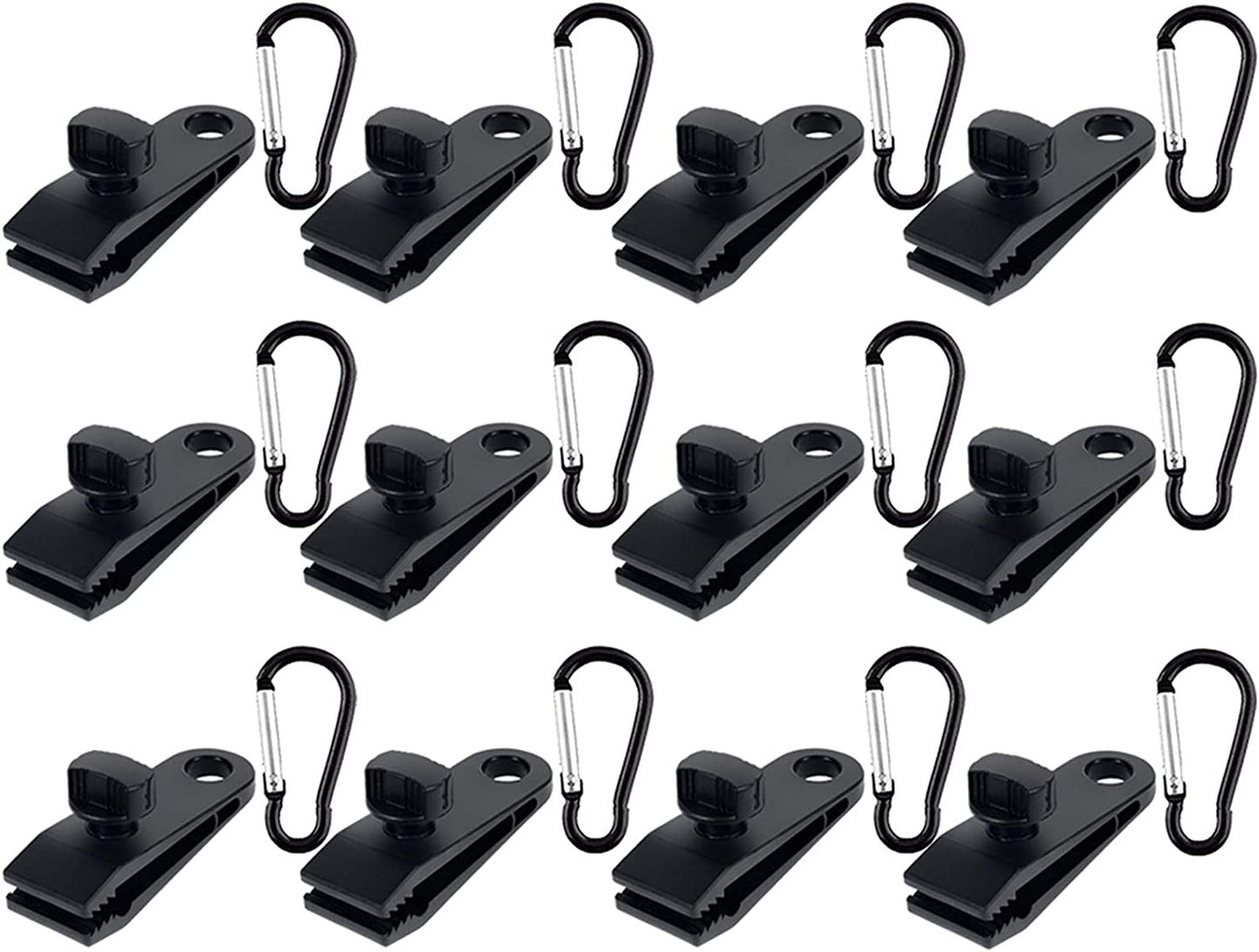 Novemkada Tarp Clips with Carabiner,16/24 Pcs Heavy Duty Lock Grip Thumb Screw Camp Tent Clamp Clip for Awnings, Outdoor Camping, Caravan Canopies, Car Covers, Swimming Pool Covers (24PCS)