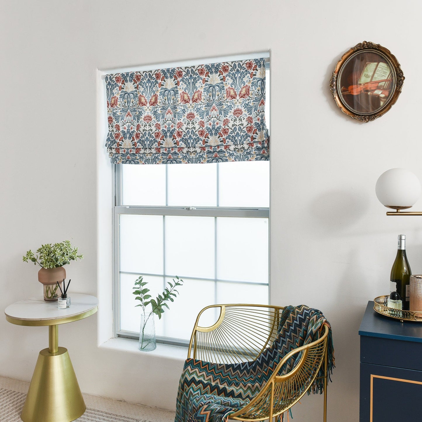 Custom Faux Roman Shades Bohemian Blossom
