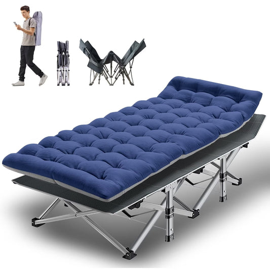 Lilypelle Folding Cot with Mattress,Heavy Duty Sleeping Cots with Carry Bag,Double Layer Oxford Portable Folding Camping Cot for Home ,Office Nap and Outdoor Beach£¬Stripe Blue
