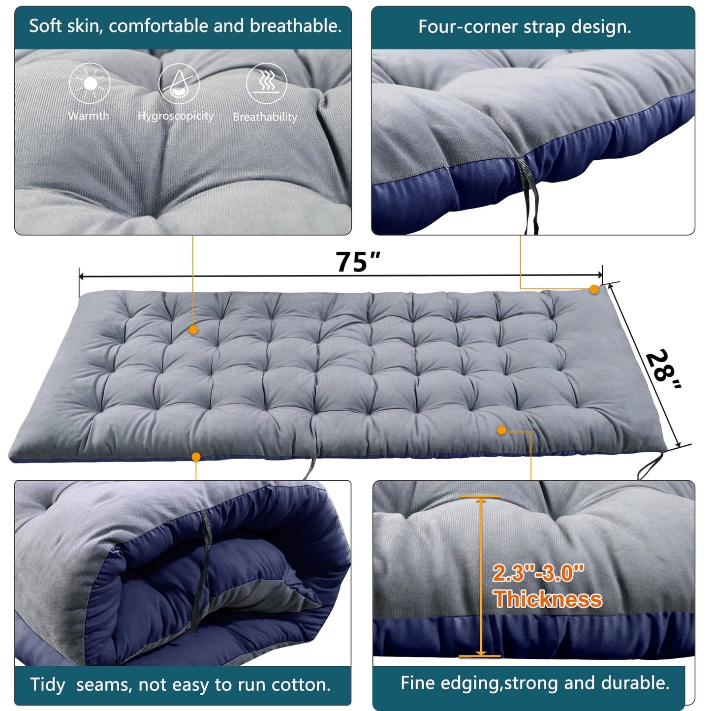 Lilypelle Folding Camping Cot with Thick Mattress, Double Layer Oxford Strong Heavy Duty Sleeping Cots with Carry Bag, Portable Travel Camp Cots for Home/Office Nap and Beach Vacation