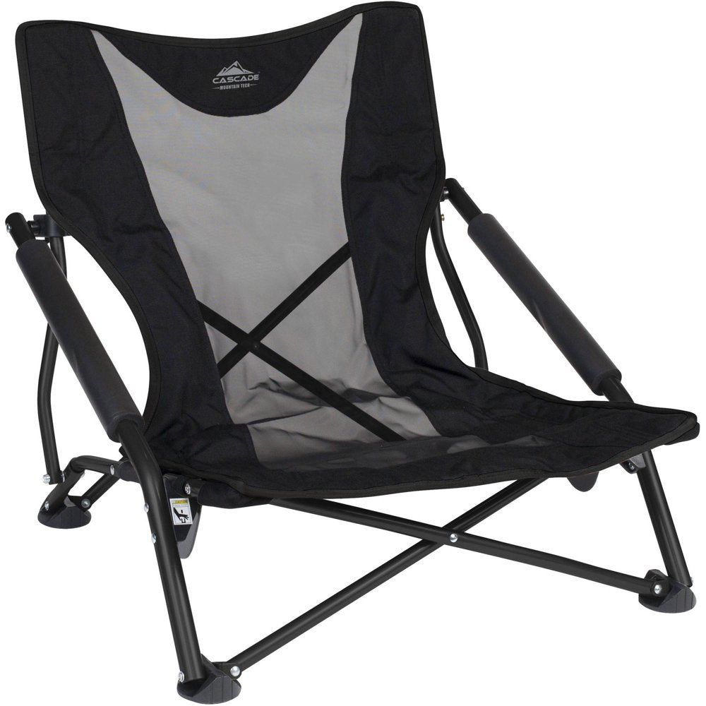 Cascade Mountain Tech Compact Low Profile Outdoor Folding Camp Chair with Carry Case - Black