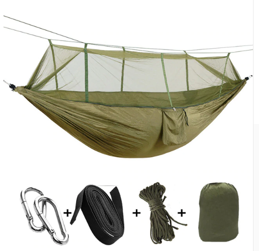 Outdoor Parachute Cloth Hammock Couble with Mosquito Net Light Portable Army Green Insect-proof Camping Aerial Tent - Blue Force Sports