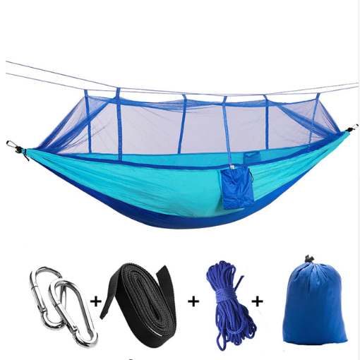Outdoor Parachute Cloth Hammock Couble with Mosquito Net Light Portable Army Green Insect-proof Camping Aerial Tent - Blue Force Sports