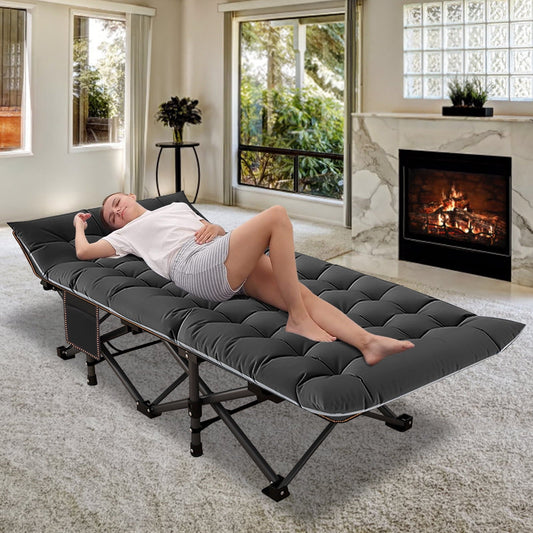 MOPHOTO Folding Camping Cots for Adults, Folding Cots Portable, Heavy Duty Sleeping Bed, with Double-sided Mattress