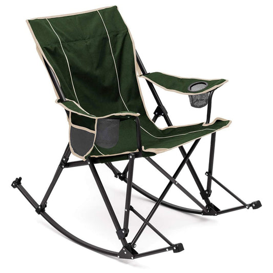 Sunnyfeel Outdoor Portable Folding Rocker Chair with Cup Holders, Green