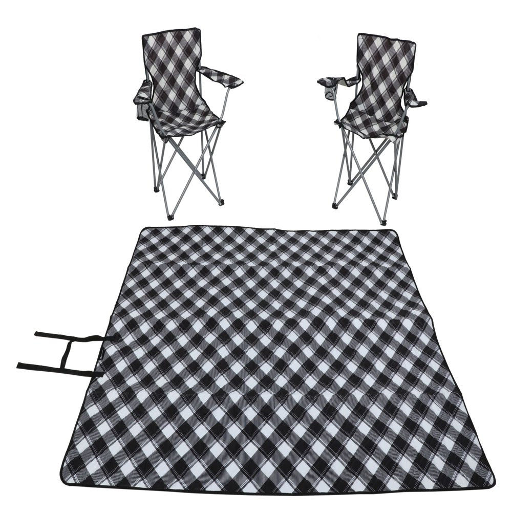 Ozark Trail Blanket and Two Chair Combo, Adult, Black White