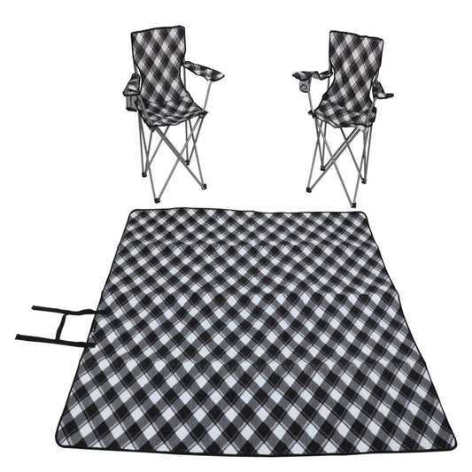 Ozark Trail Blanket and Two Chair Combo, Adult, Black White