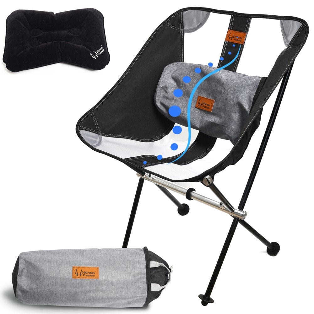 4Green Products Lumbar Support Ultralight Backpacking Camping Chair Gray 300 Lbs Heavy Duty Folding Hiking Chairs for Adults