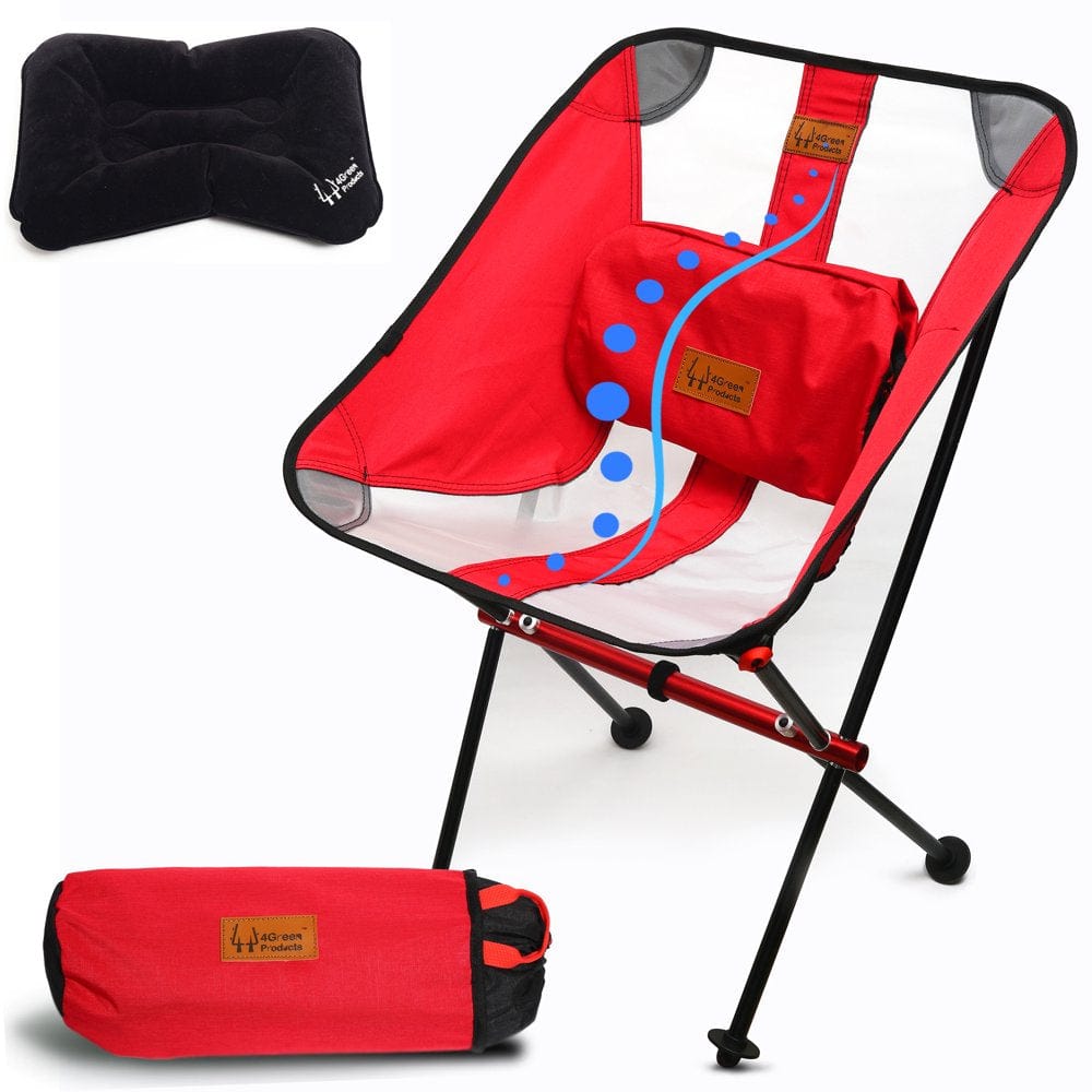 4Green Products Lumbar Support Ultralight Backpacking Camping Chair Gray 300 Lbs Heavy Duty Folding Hiking Chairs for Adults