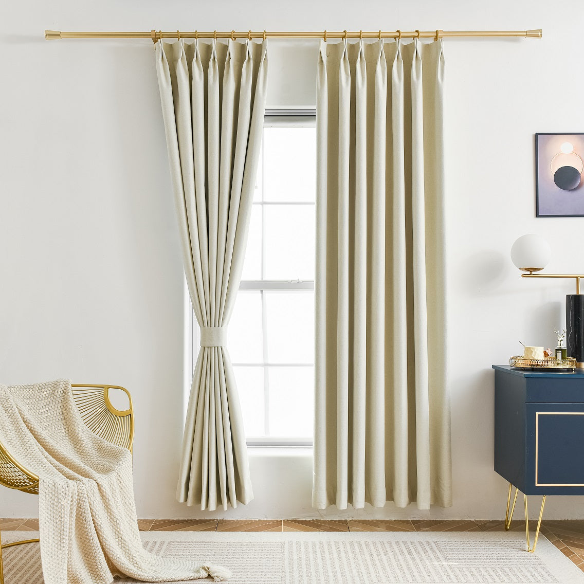 100% Total Blackout Curtain Chenille Textured, Customize Size/Head, 1 Panel