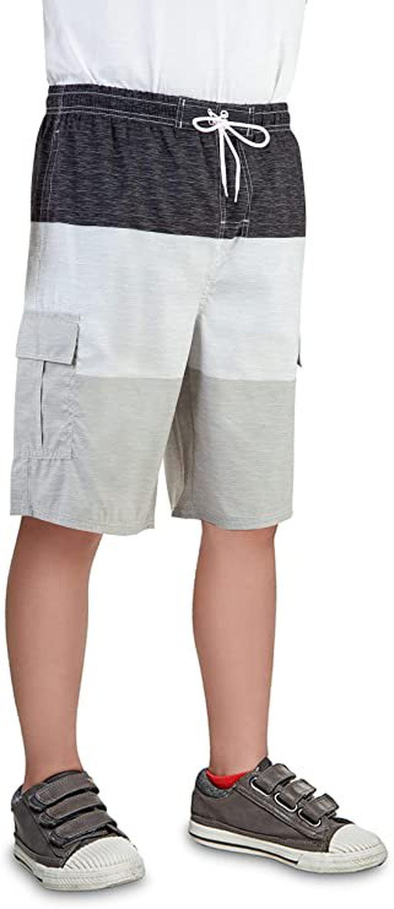 North 15 Big Boy'S Quick Dry Beach Swim Trunks Shorts with Cargo Pokcets-5104B-Blk/Red-14-16