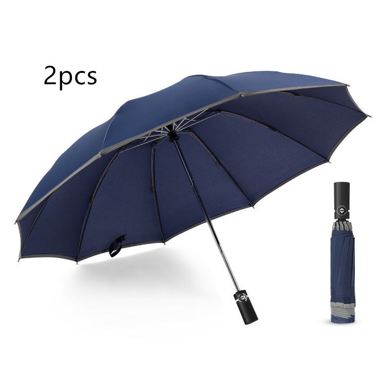 Inverted Umbrella Travel Portable Windproof Folding Umbrella,10Ribs Auto  Close Umbrella,Reflective Stripes For Night Safety - Blue Force Sports