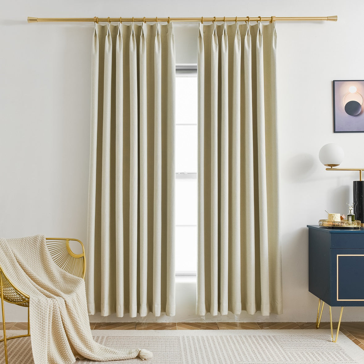 100% Total Blackout Curtain Chenille Textured, Customize Size/Head, 1 Panel