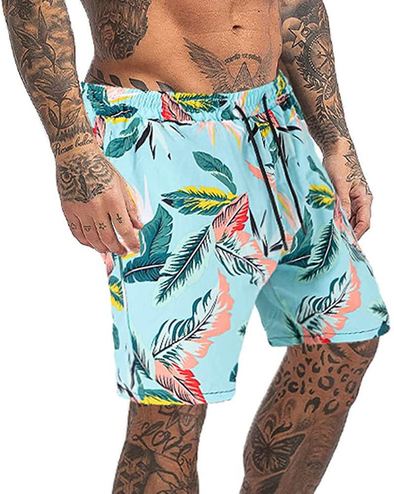 GINGTTO Men'S Quick Dry Swim Shorts Knee Stretch Slim Shorts with Pockets