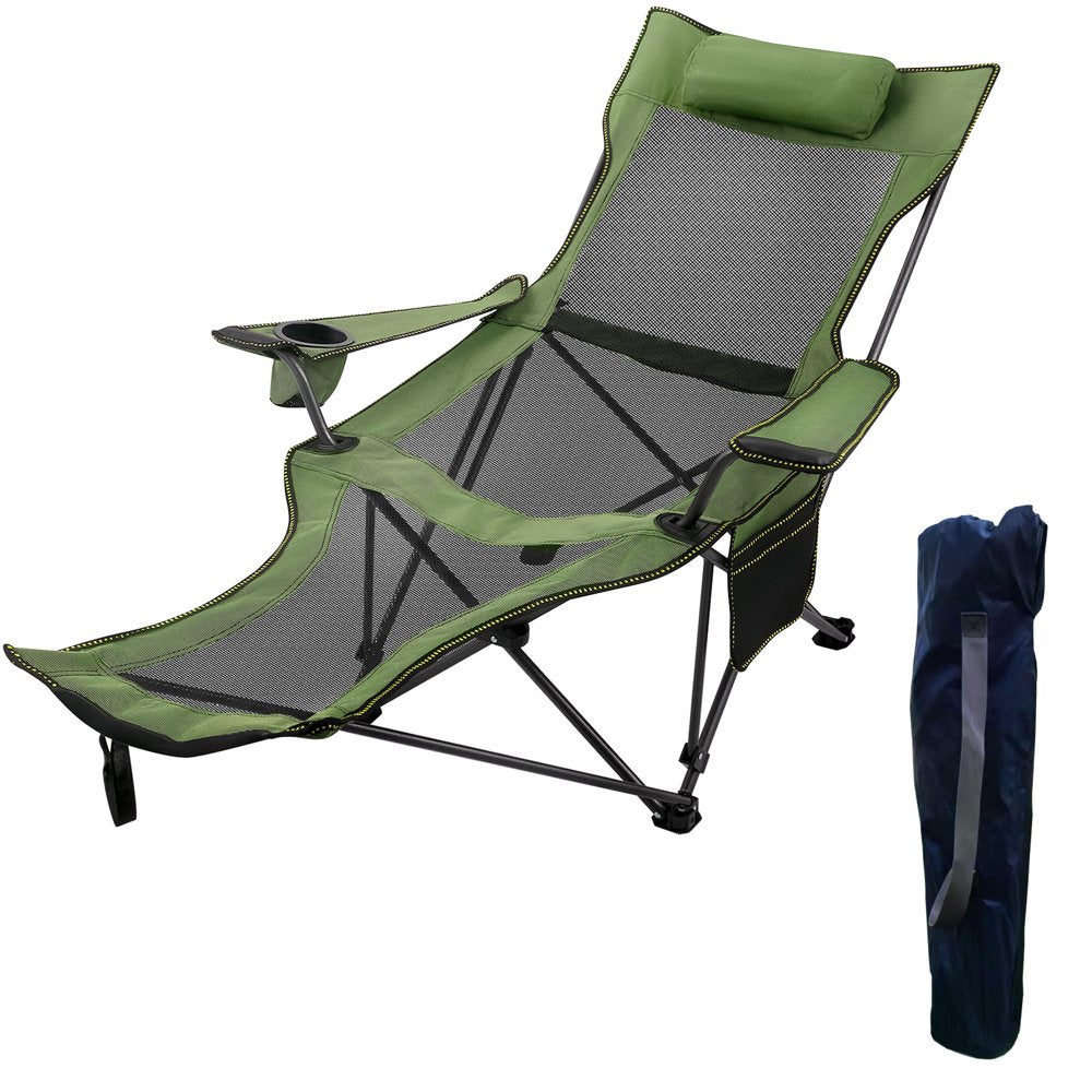 Vevorbrand Folding Camp Chair, 330 Lbs Capacity, with Footrest Mesh Lounge Chair with Cup Holder and Storage Bag, Gray