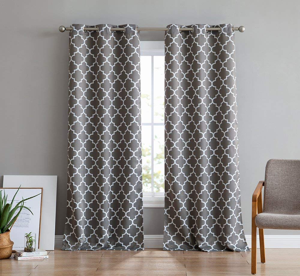 Lattice Print Room Darkening Grommet Curtain Panels