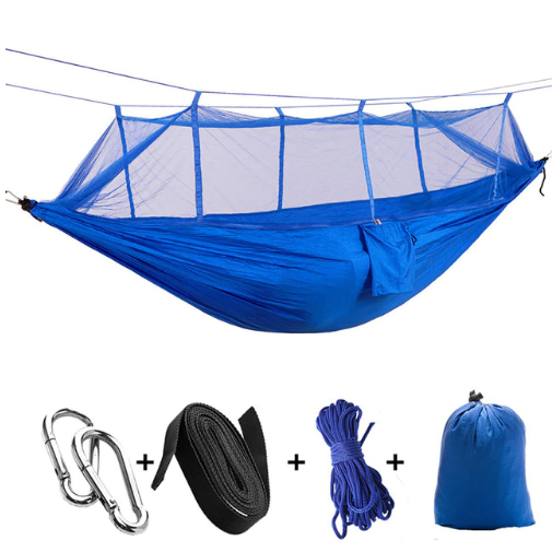 Outdoor Parachute Cloth Hammock Couble with Mosquito Net Light Portable Army Green Insect-proof Camping Aerial Tent - Blue Force Sports