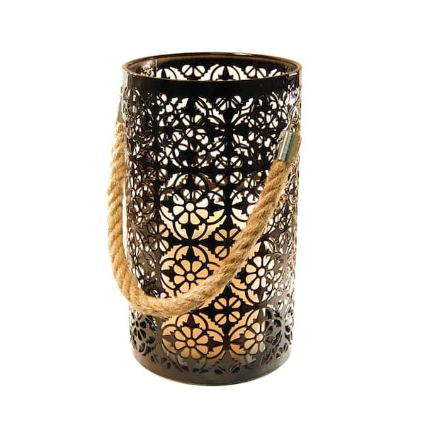 Outdoor Lantern Metal Jacquard Design 5 "x 8" with LED Candle