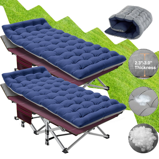 Lilypelle 75' Folding Camping Cots,Adult Double Sided Double Color Cot Oxford Strong Heavy Duty Wide Sleeping Bed for Camp Office Use (2 Pack)
