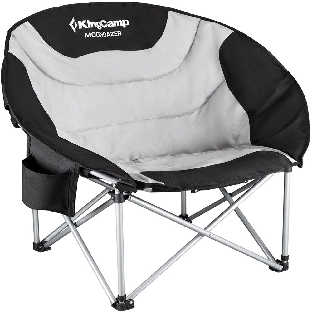 Kingcamp Folding Camping Chairs Oversized Outdoor Moon Chairs Padded Saucer Chairs for Adults Black