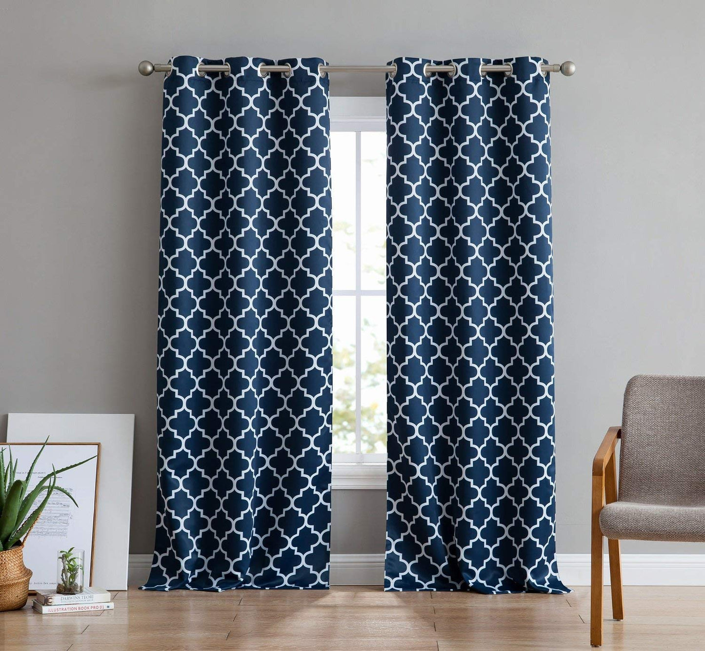 Lattice Print Room Darkening Grommet Curtain Panels