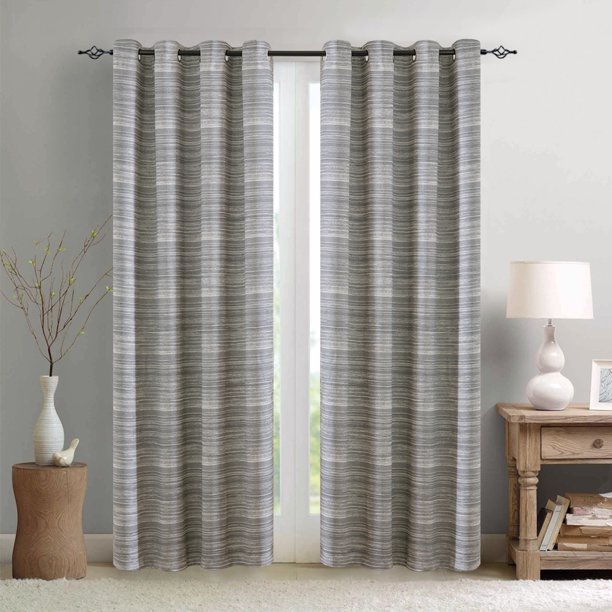 Room Darkening Curtain in Grey on Beige 52 x 84 inches