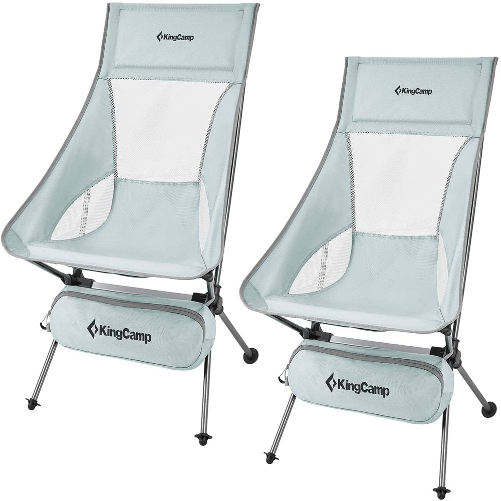 Kingcamp 2 Pack High Back Camping Chairs Extra Wide Lightweight Folding Chairs with Side Pocket & Carry Bag Grey