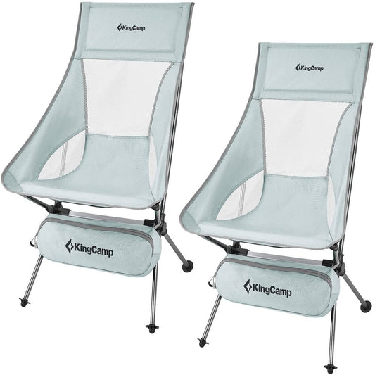 Kingcamp 2 Pack High Back Camping Chairs Extra Wide Lightweight Folding Chairs with Side Pocket & Carry Bag Grey
